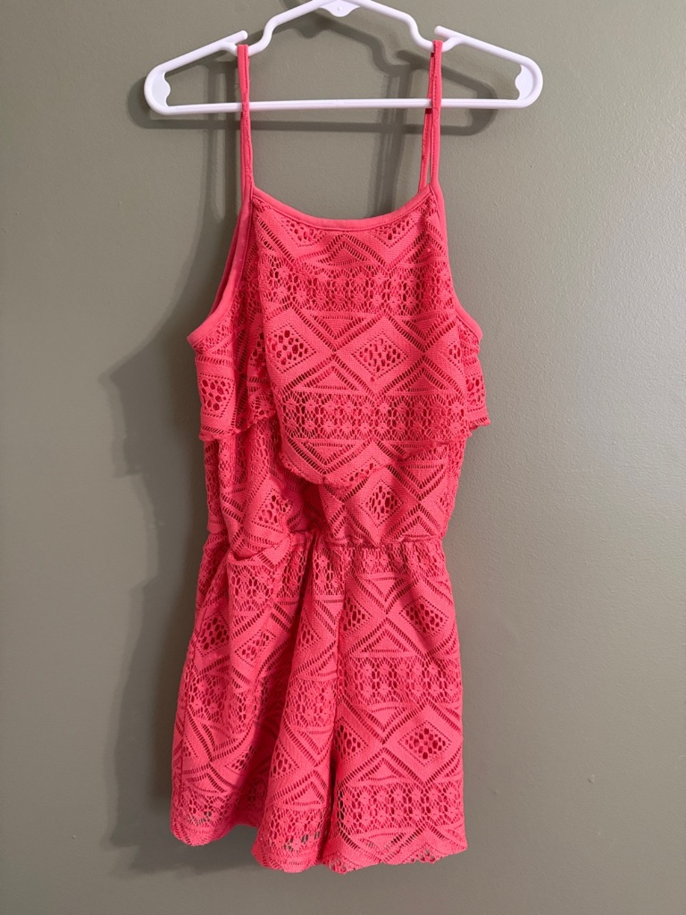 Girls' Crochet Overlay Pink One-Piece Romper